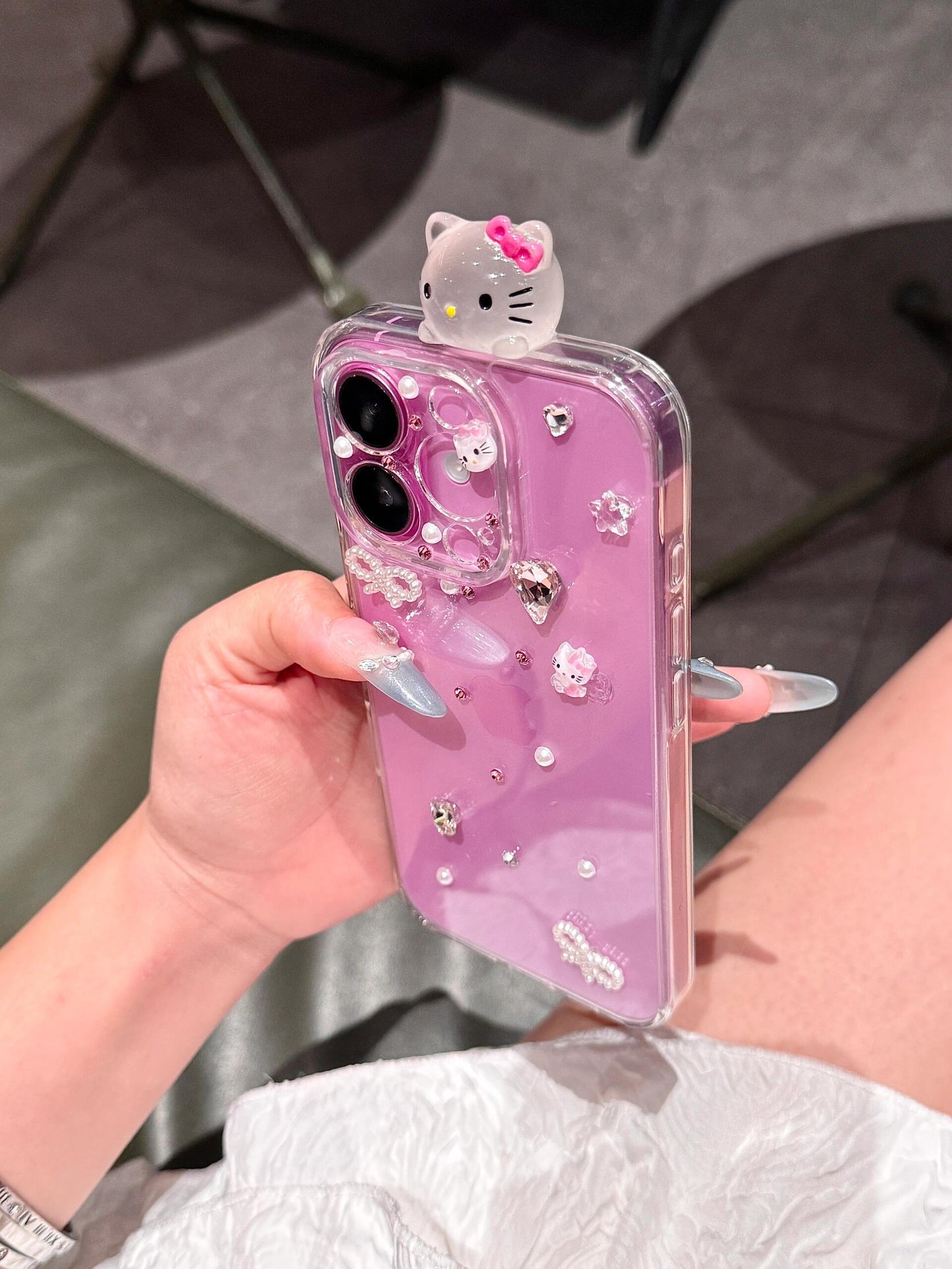 Coque de téléphone transparente et mignonne kawaii avec strass Kitty Hipper à paillettes et strass faits main