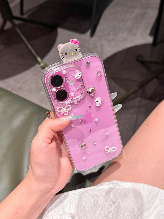 Kitty Hipper Glitter Handmade Rhinestones Clear Cute Kawaii Phone Case