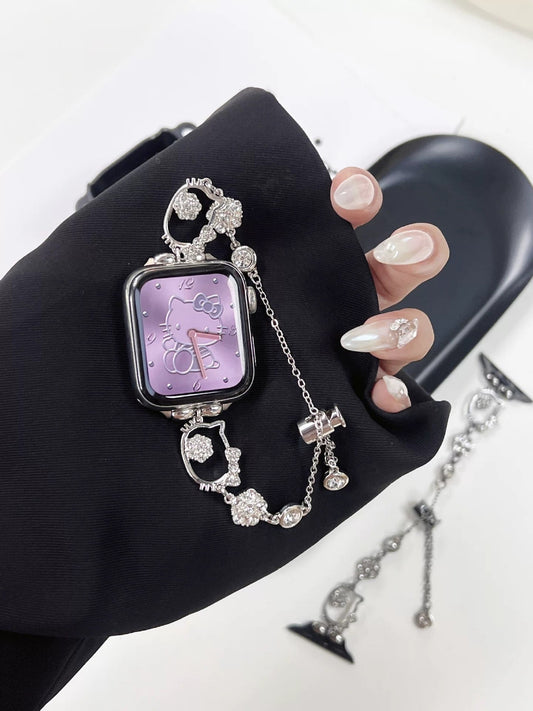 Kitty Apple Watch Band Adjustable Rhinestone Bracelet Jewelry Metal Strap Bands  for iWatch Series wb