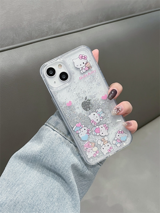 Sanrio Bling Glitter Liquid Quicksand Clear Cute Kawaii Phone Case