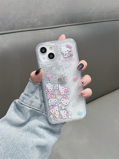 Coque de téléphone transparente mignonne et kawaii à paillettes liquides Sanrio Bling
