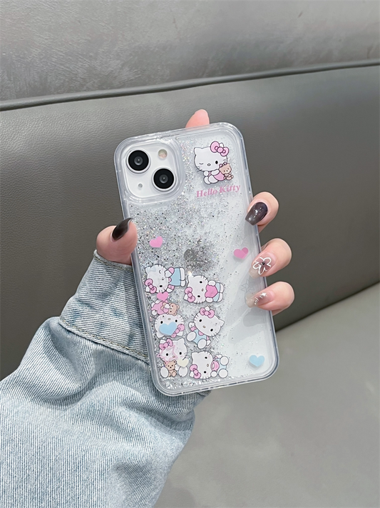 Sanrio Bling Glitter Liquid Quicksand Clear Cute Kawaii Phone Case