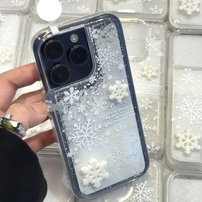 Liquid-sand Snowflake Phone Case For iPhone All 17 16 15 14 13 12 11 X 7 8 Series Models with Crystal Beads Charm