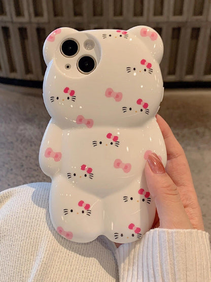 3D bear-shaped Kitty White Cute Kawaii Phone Case For iPhone 15 Pro Max 14 13 12 11 Pro XR XS Max