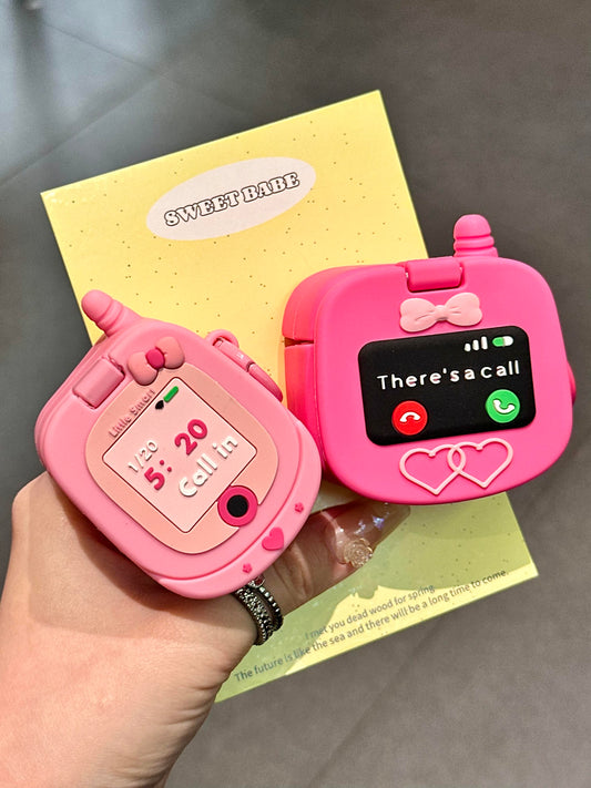 Pink Folding Phone Shape Silicone Cute Kawaii AirPods Case