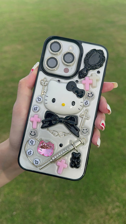 3D Kitty Handmade Clear Cute Kawaii Phone Case For iPhone 16 Pro Max 15 14 13 12 Pro