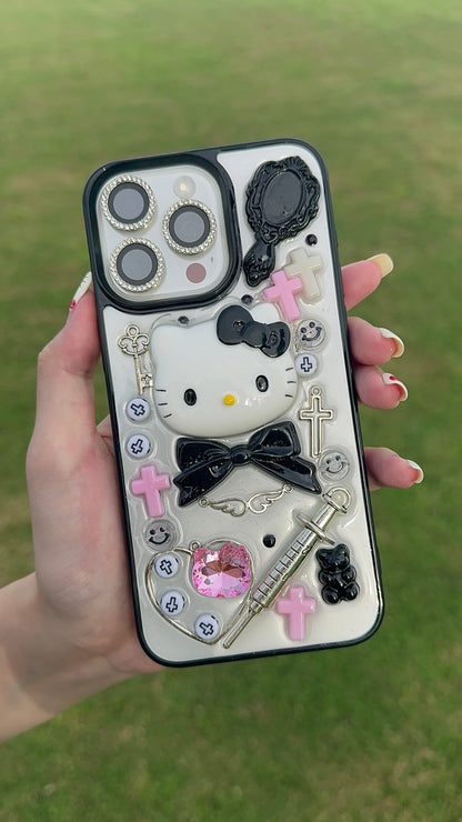 3D Kitty Handmade Clear Cute Kawaii Phone Case For iPhone 16 Pro Max 15 14 13 12 Pro
