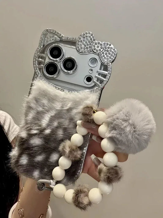 Cute Velvet Leopard Kitty Lanyard Case For iPhone 17 16 15 14 13 12 Pro Max Plus