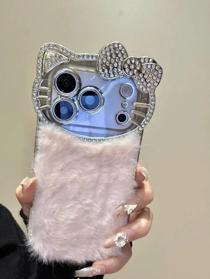 Cute Velvet Leopard Kitty Lanyard Case For iPhone 17 16 15 14 13 12 Pro Max Plus