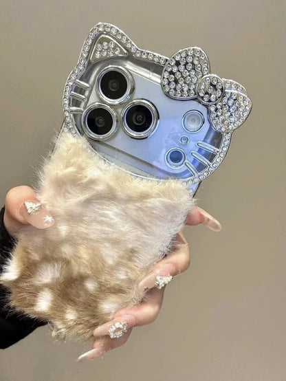 Cute Velvet Leopard Kitty Lanyard Case For iPhone 17 16 15 14 13 12 Pro Max Plus