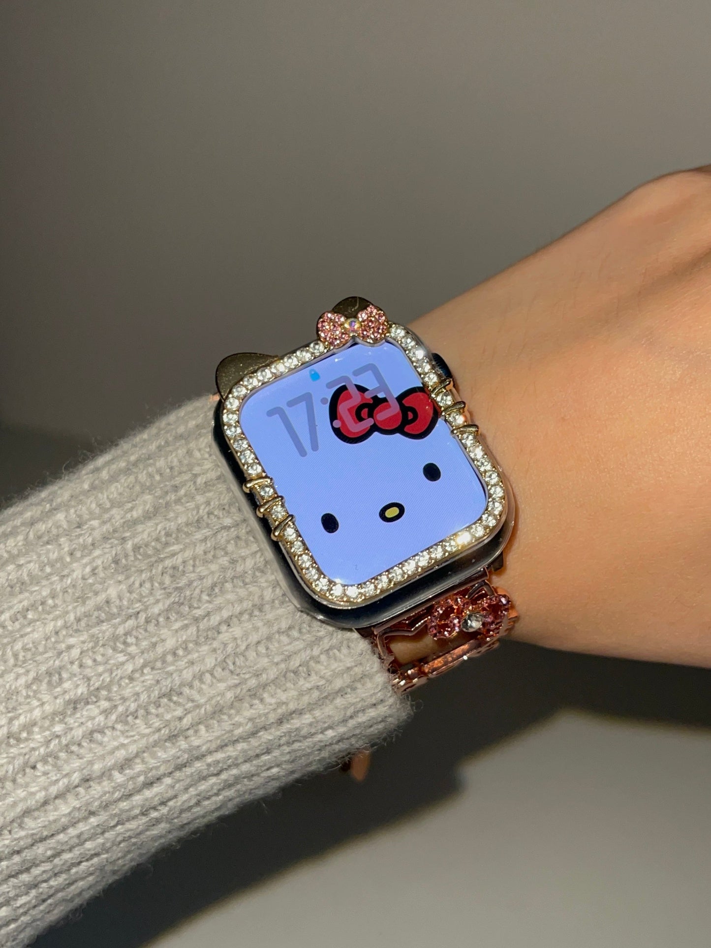 Kitty Shape Band for Apple Watch, Bling Diamond Jewelry Metal Strap Bands with Crystal Tempered Glass Screen Protector