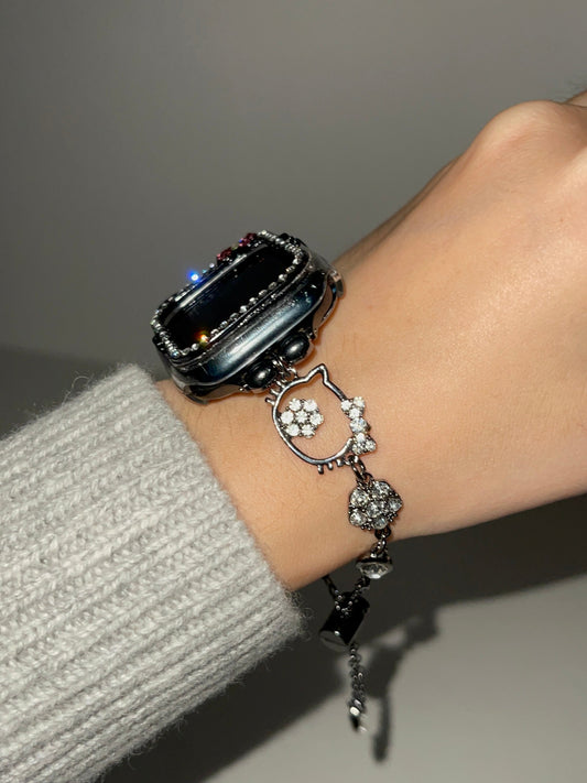 Kitty Apple Watch Band Adjustable Rhinestone Bracelet Jewelry Metal Strap Bands for iWatch Series wb