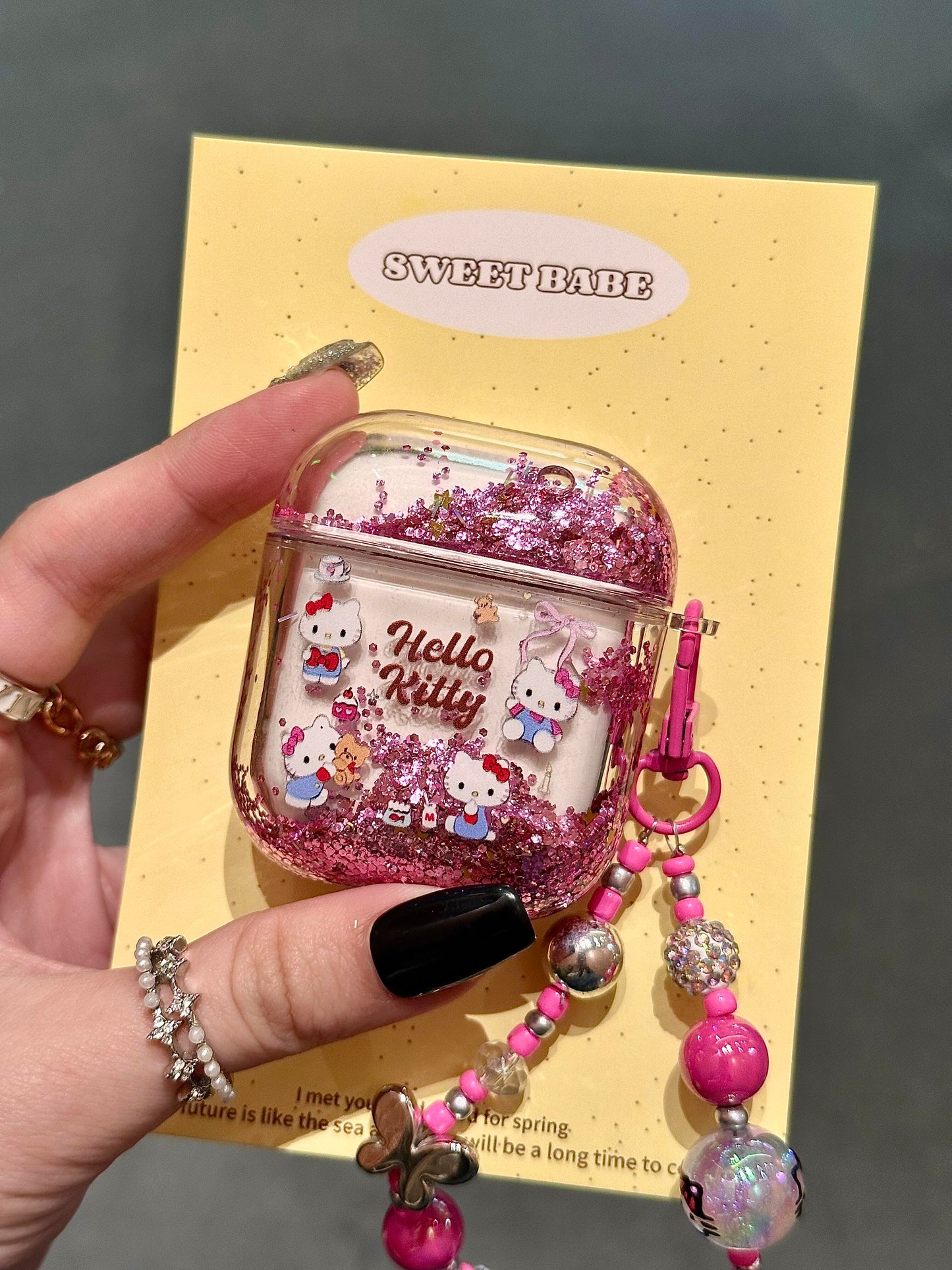 Kitty Clear Acrylic Pink Glitter Cute Kawaii AirPods Case