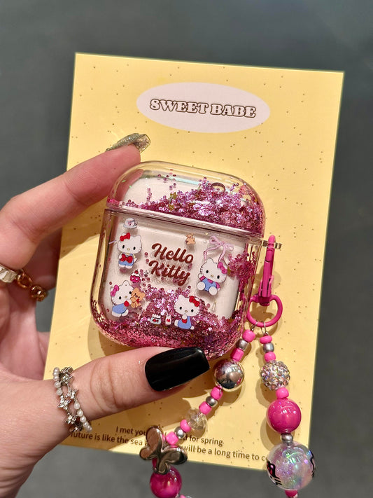 Kitty Clear Acrylic Pink Glitter Cute Kawaii AirPods Case