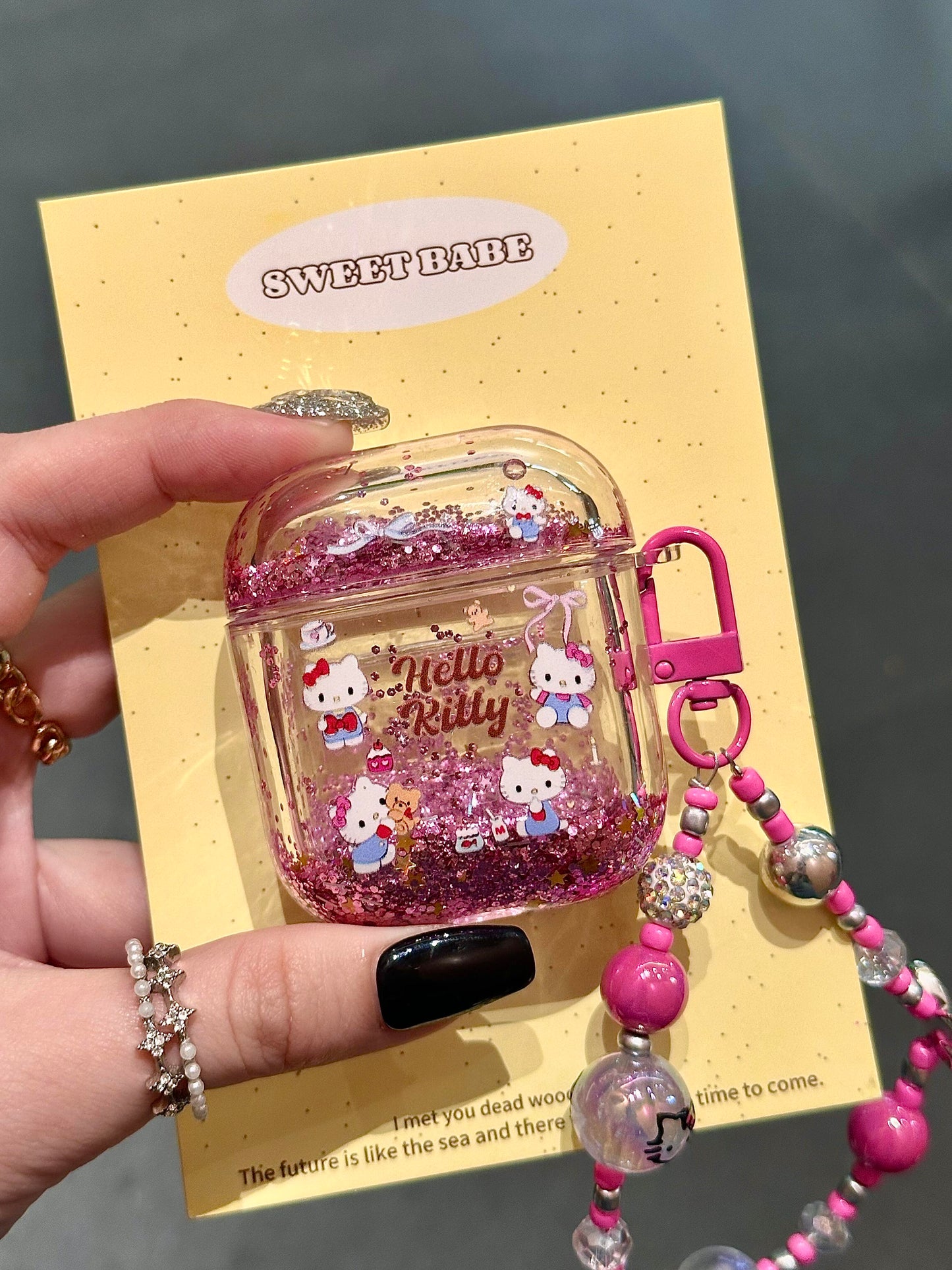 Kitty Clear Acrylic Pink Glitter Cute Kawaii AirPods Case