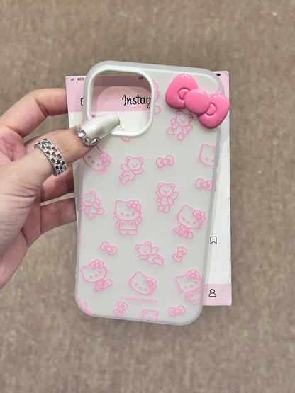 Kitty White 3D Pink Bow Cute Kawaii Phone Case For iPhone 16 Pro Max 15 14 13 Pro