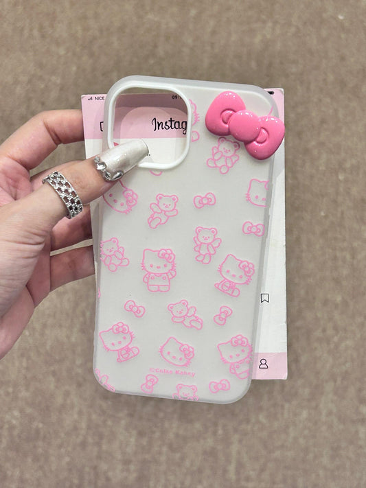 Kitty White 3D Pink Bow Cute Kawaii Phone Case For iPhone 16 Pro Max 15 14 13 Pro