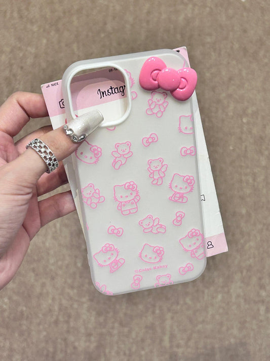Kitty White 3D Pink Bow Cute Kawaii Phone Case For iPhone 16 Pro Max 15 14 13 Pro