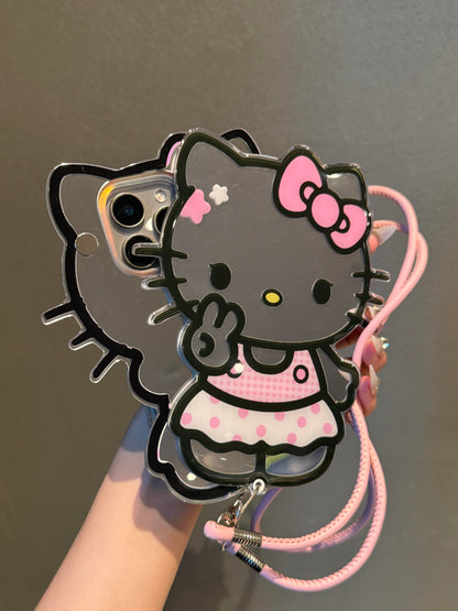 Kitty Shaped Folding Mirror Cute Kawaii Phone Case with Phone Chain