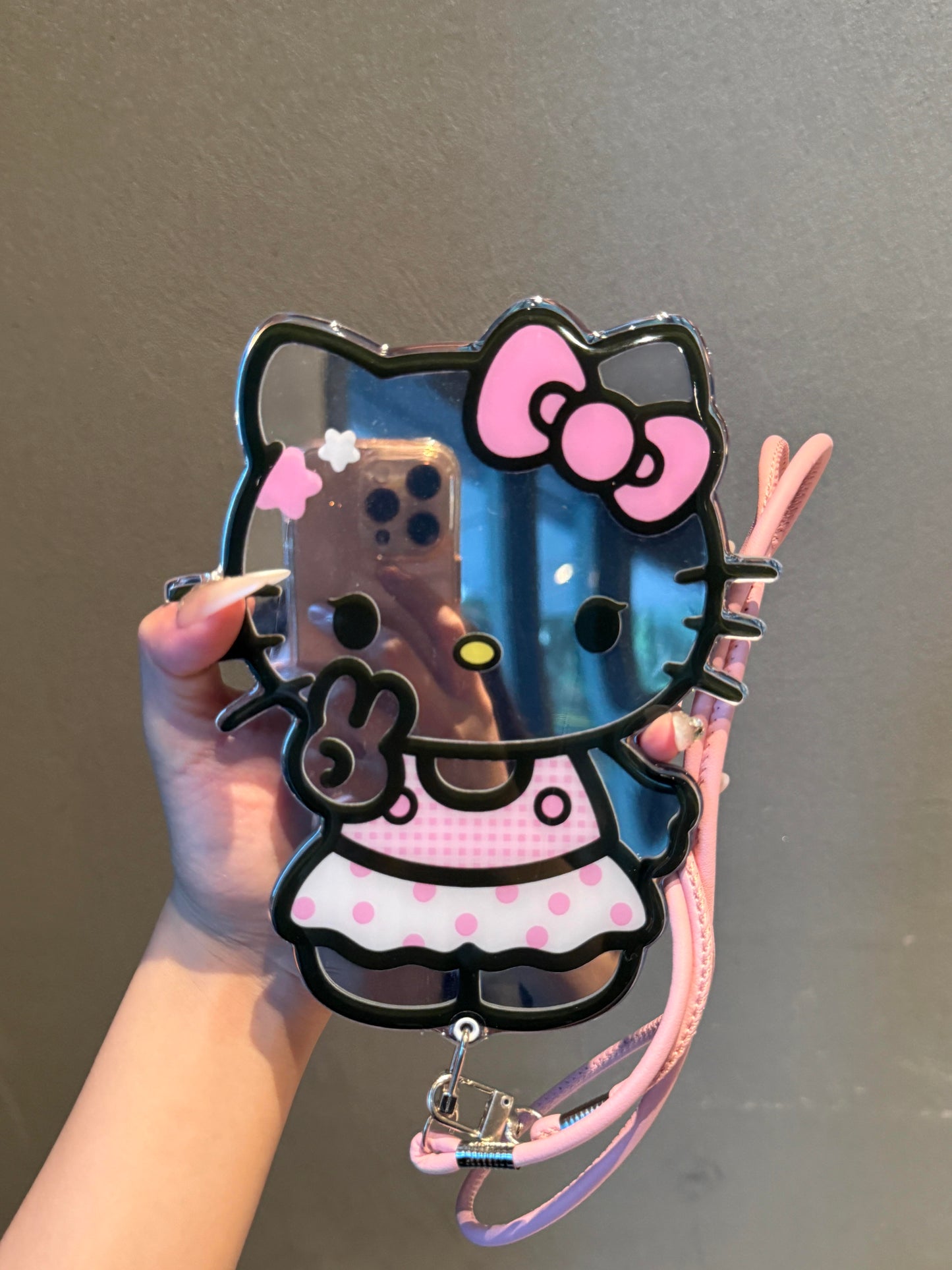 Kitty Shaped Folding Mirror Cute Kawaii Phone Case with Phone Chain