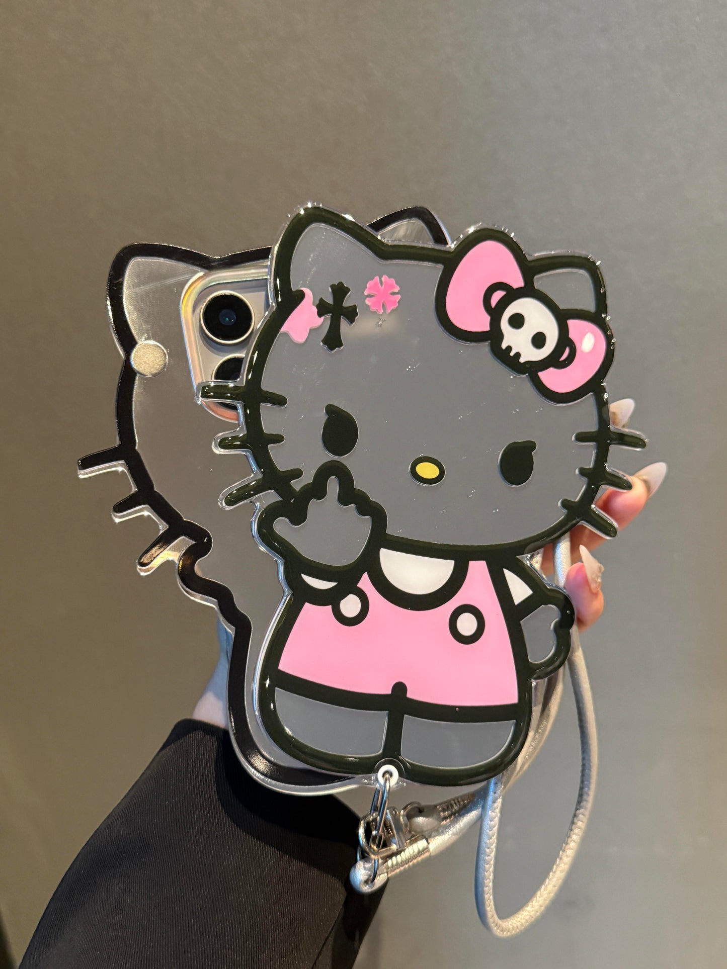 Kitty Shaped Folding Mirror Cute Kawaii Phone Case with Phone Chain