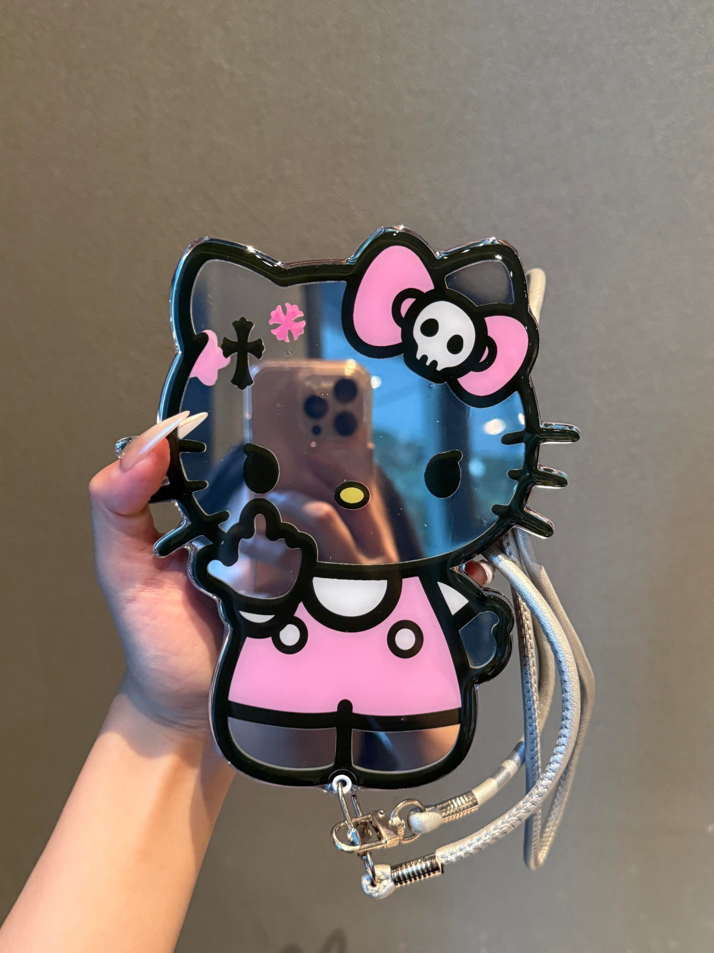 Kitty Shaped Folding Mirror Cute Kawaii Phone Case with Phone Chain