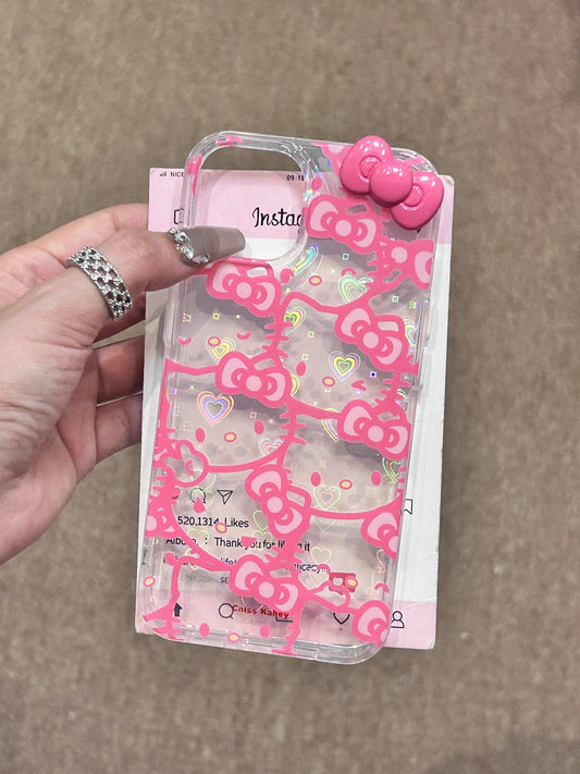 Coque de téléphone Kitty Pink 3D Bow Transparente Holographique Discrète Cœur Mignon Kawaii