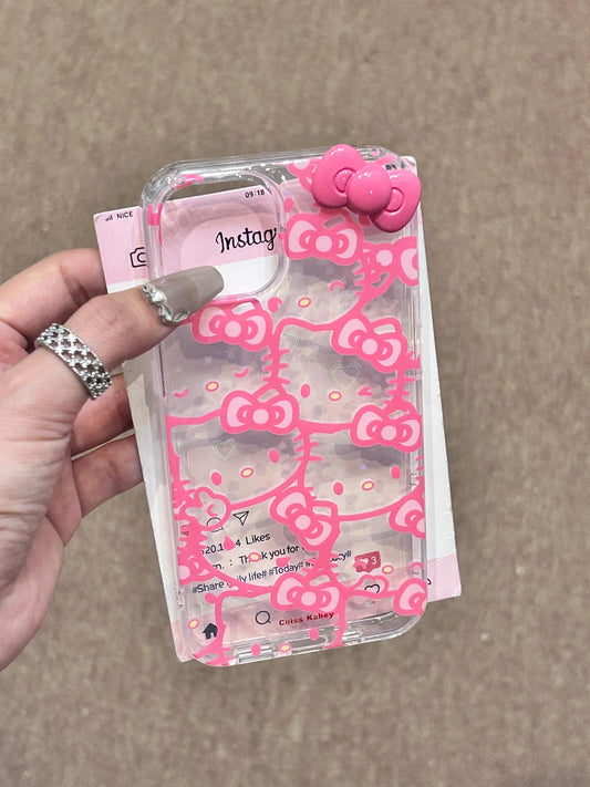 Coque de téléphone Kitty Pink 3D Bow Transparente Holographique Discrète Cœur Mignon Kawaii