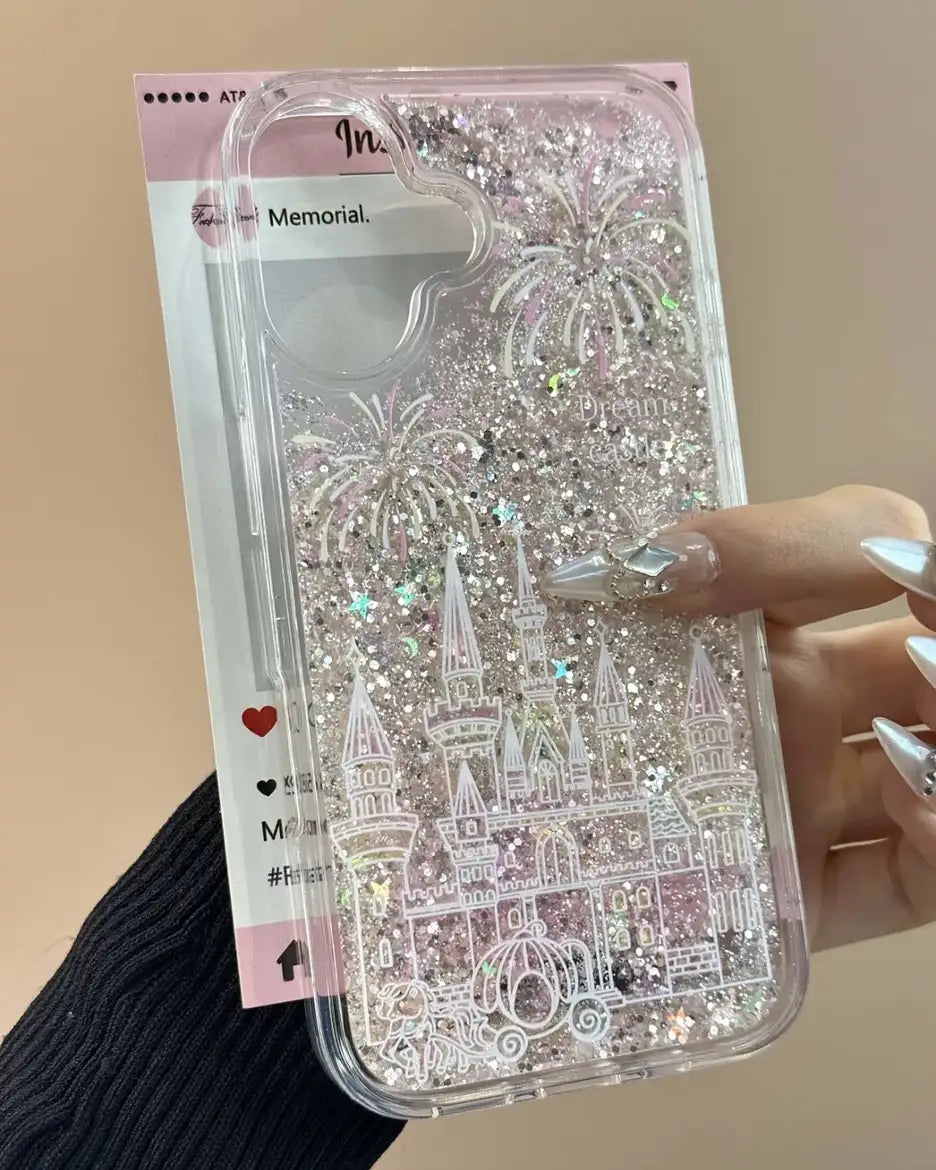 Liquid Quicksand Fireworks Castle Phone Case For iPhone