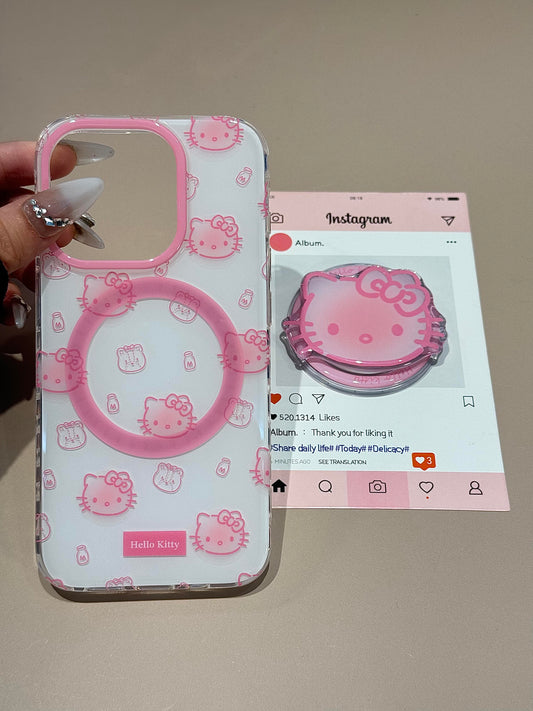 Kitty White Cute Kawaii MagSafe Case + MagSafe Stand Holder / Phone Grip