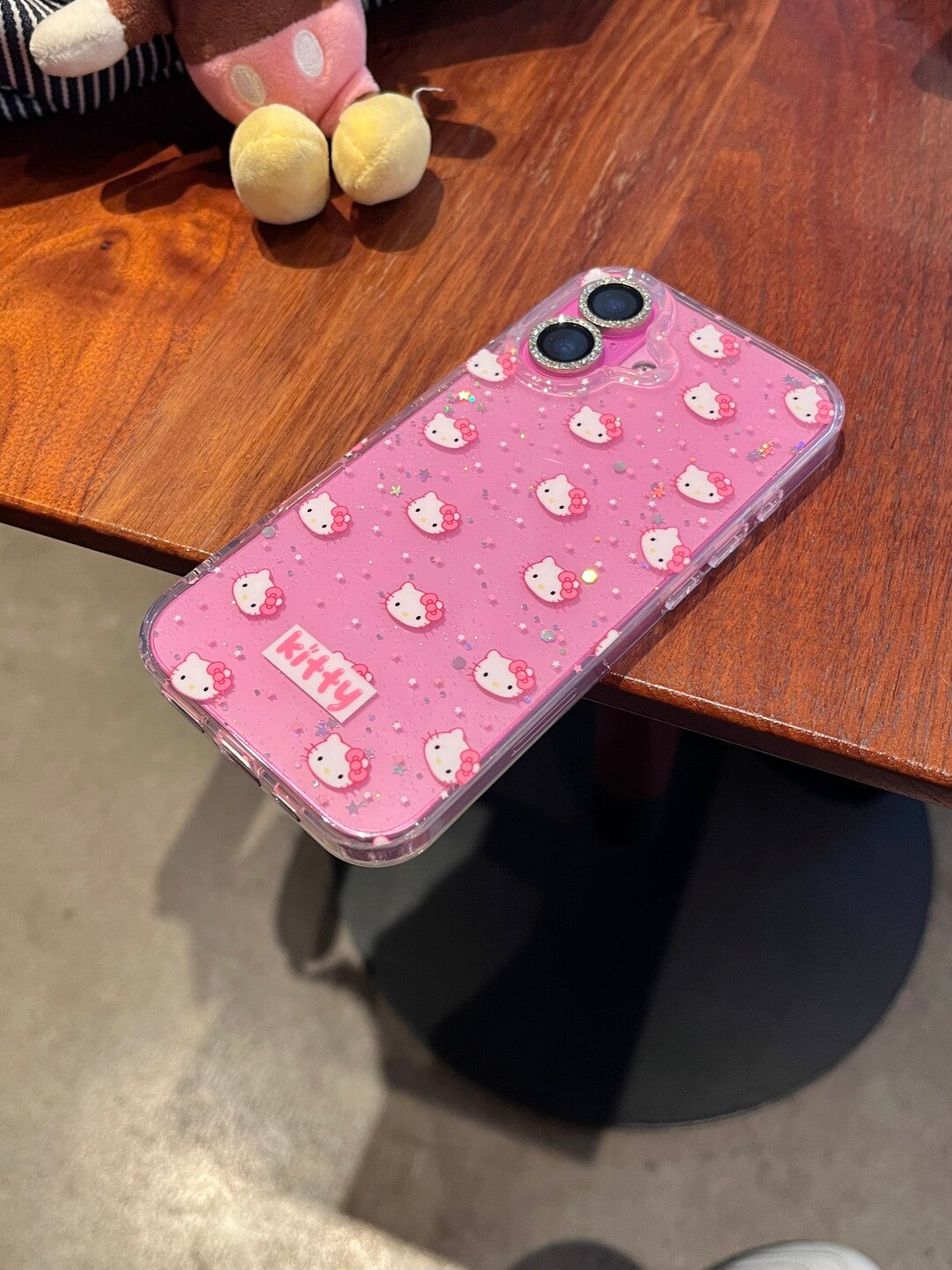 Coque de téléphone transparente à paillettes chaton mignonne kawaii