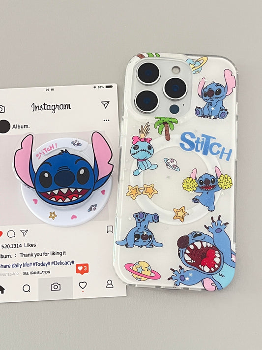 Stitch Cute Kawaii MagSafe Case + MagSafe Stand Holder / Phone Grip