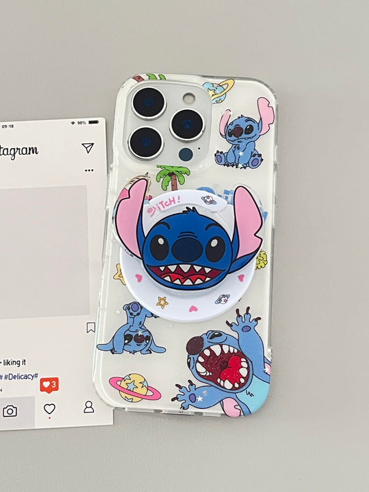 Stitch Cute Kawaii MagSafe Case + MagSafe Stand Holder / Phone Grip