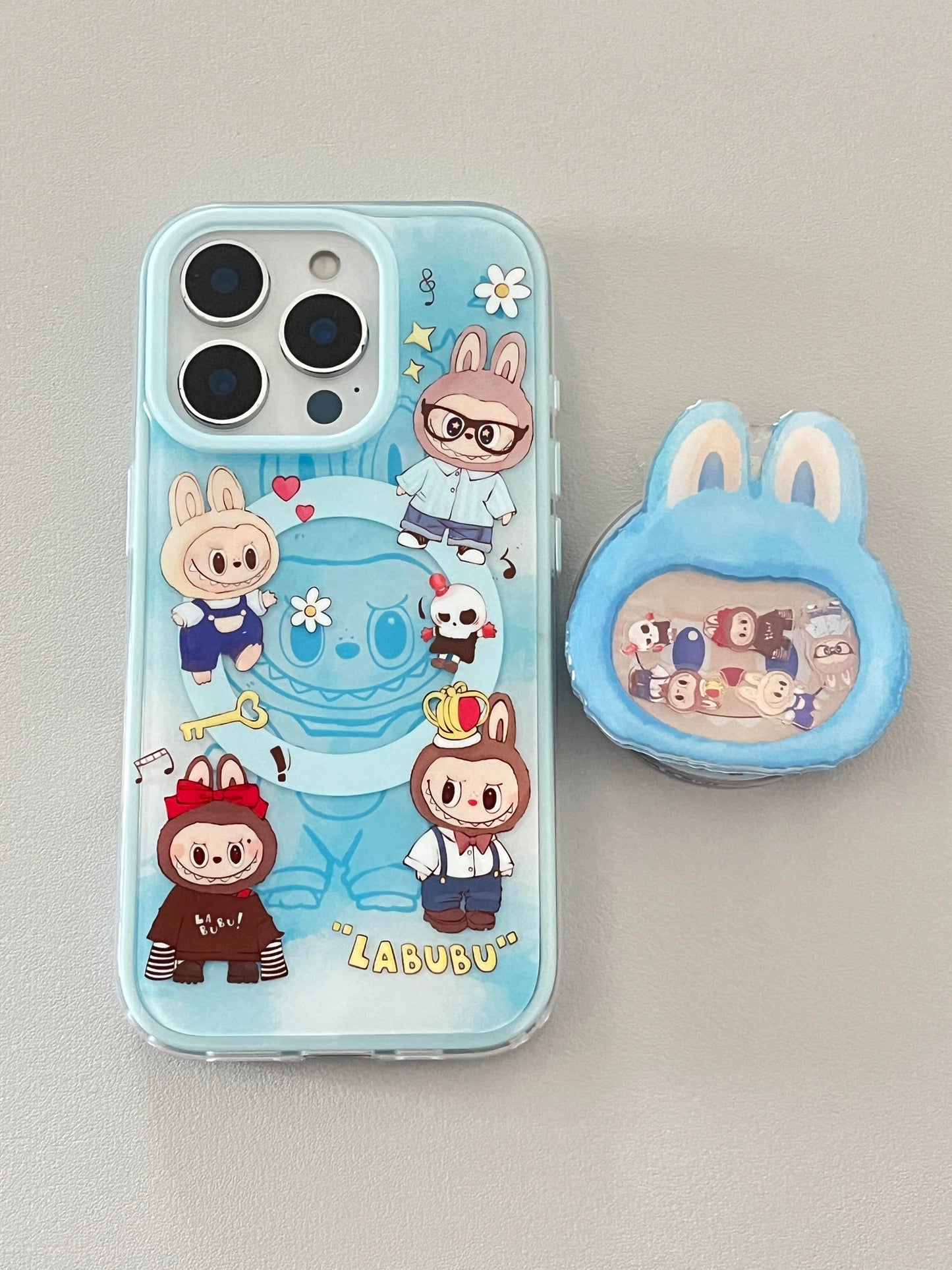 LABUBU Blue Cute Kawaii MagSafe Case + MagSafe Stand Holder / Phone Grip