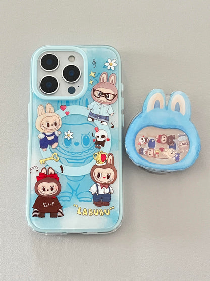 LABUBU Blue Cute Kawaii MagSafe Case + MagSafe Stand Holder / Phone Grip