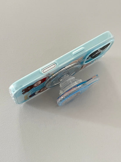 LABUBU Blue Cute Kawaii MagSafe Case + MagSafe Stand Holder / Phone Grip