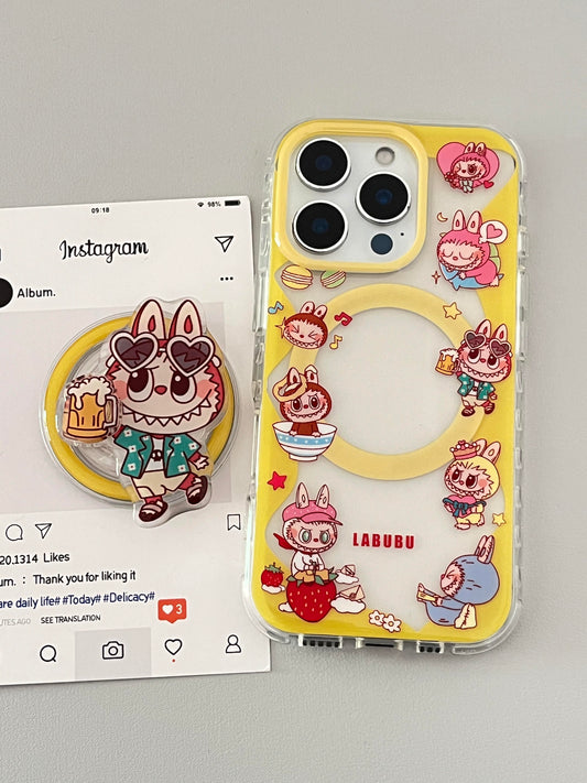 LABUBU Yellow Cute Kawaii MagSafe Case + MagSafe Stand Holder / Phone Grip