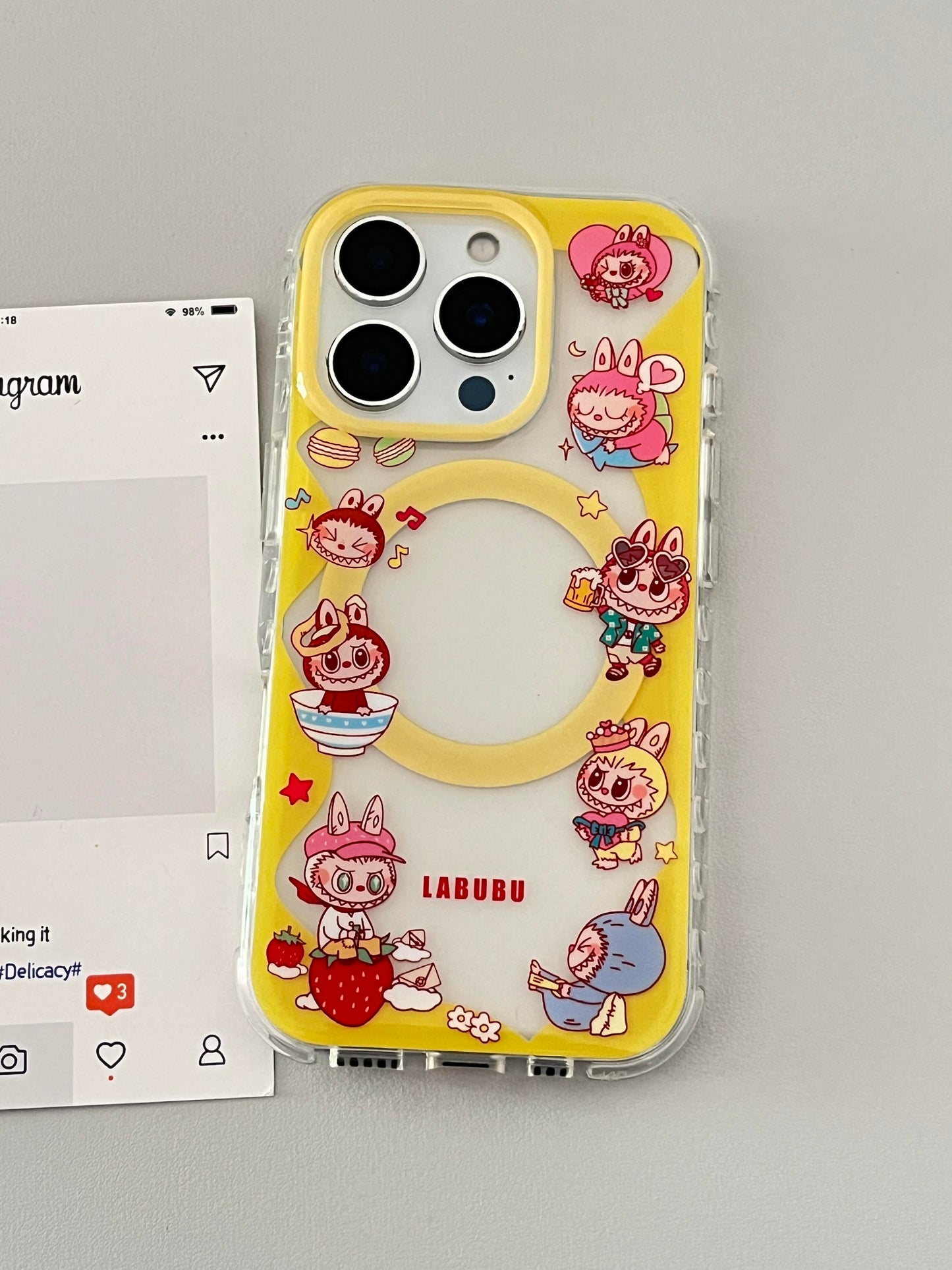 LABUBU Yellow Cute Kawaii MagSafe Case + MagSafe Stand Holder / Phone Grip