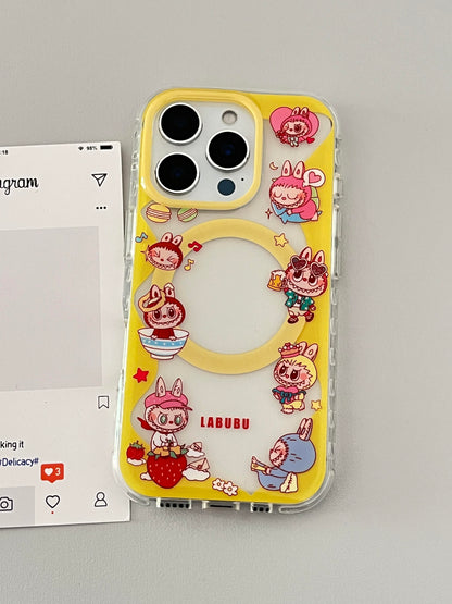 LABUBU Yellow Cute Kawaii MagSafe Case + MagSafe Stand Holder / Phone Grip