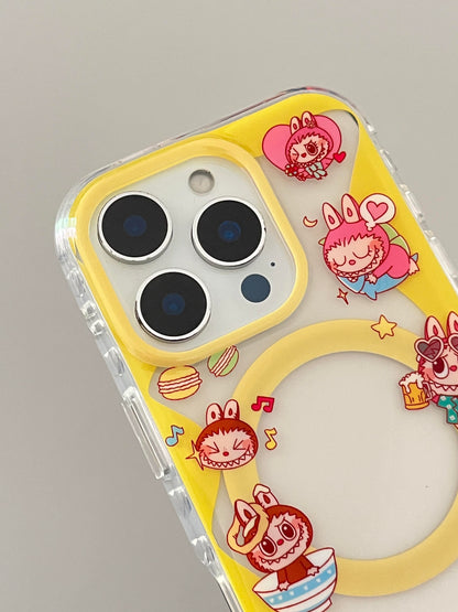 LABUBU Yellow Cute Kawaii MagSafe Case + MagSafe Stand Holder / Phone Grip