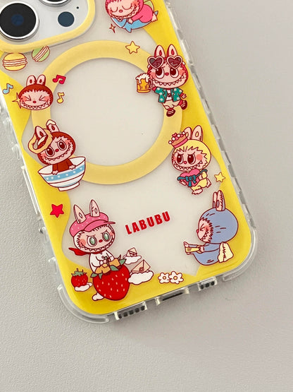 LABUBU Yellow Cute Kawaii MagSafe Case + MagSafe Stand Holder / Phone Grip