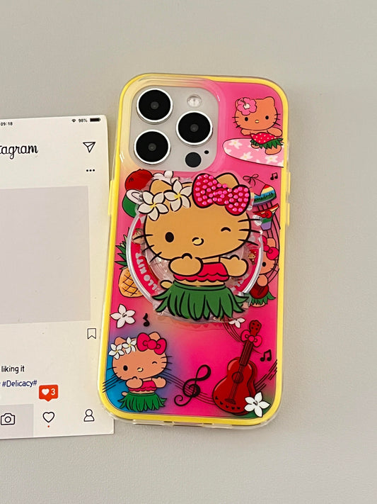 Hawaii Tan Kitty Vacation Cute Kawaii MagSafe Case + MagSafe Stand Holder / Phone Grip