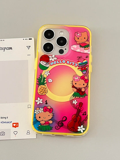 Étui MagSafe Hawaii Tan Kitty Vacation Cute Kawaii + Support MagSafe / Poignée pour téléphone