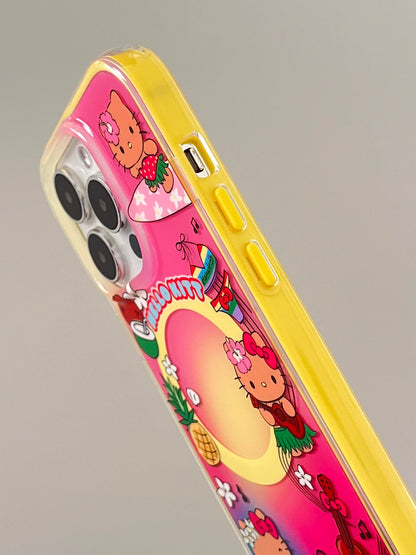 Étui MagSafe Hawaii Tan Kitty Vacation Cute Kawaii + Support MagSafe / Poignée pour téléphone