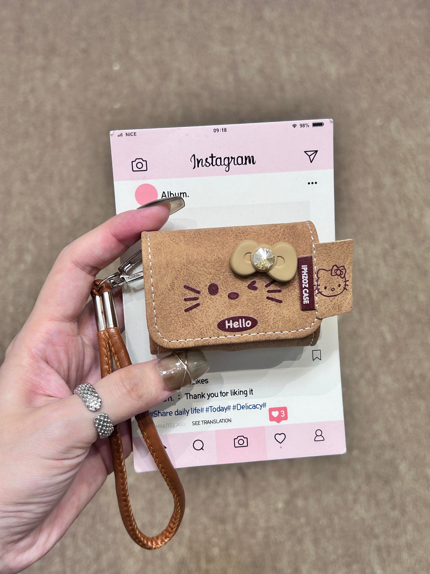 Kitty Brown Suede Cute Kawaii AirPods Case