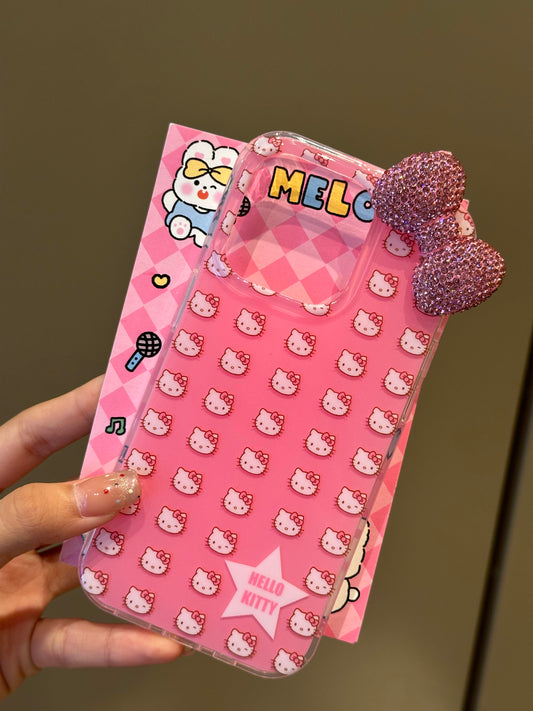 Kitty Pink 3D Rhinestone Bow Cute Kawaii Phone Case For iPhone 15 Pro Max 14 13 12 Pro