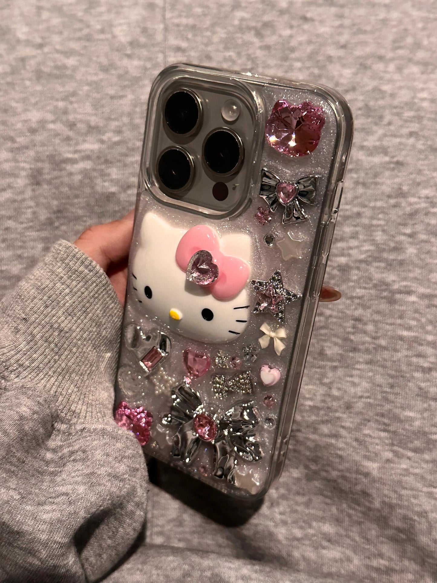 Coque de téléphone transparente mignonne kawaii avec strass et chatons faits main