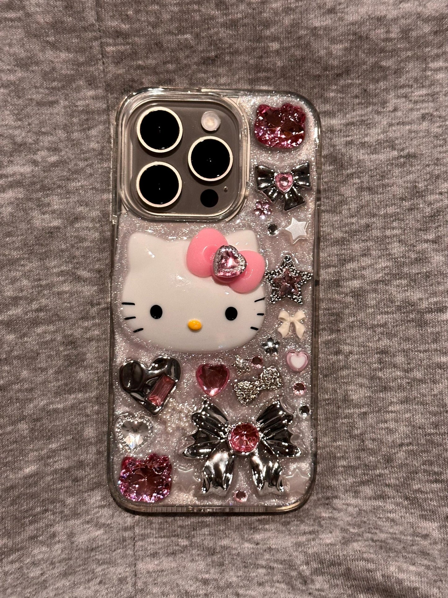 Coque de téléphone transparente mignonne kawaii avec strass et chatons faits main