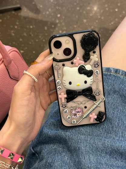 3D Kitty Handmade Clear Cute Kawaii Phone Case For iPhone 16 Pro Max 15 14 13 12 Pro