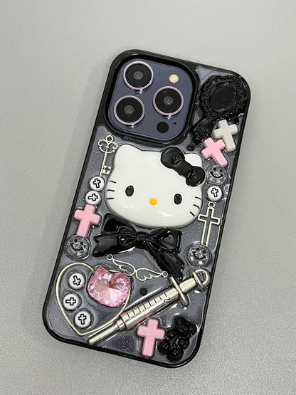 3D Kitty Handmade Clear Cute Kawaii Phone Case For iPhone 16 Pro Max 15 14 13 12 Pro